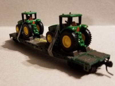 Athearn 53' Flat Car with 2 John Deere 7820 Row Crop tractors