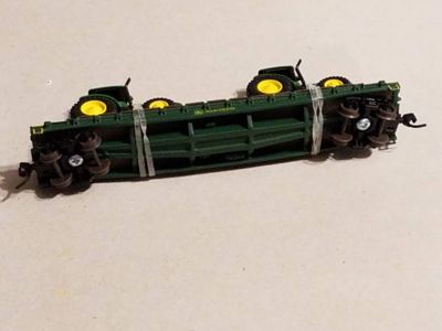 Athearn 53' Flat Car with 2 John Deere 7820 Row Crop tractors